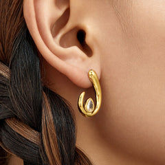 Gold-Tone U-Shaped Cubic Zirconia Earrings