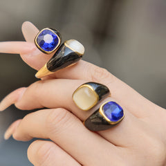 Enamel Pearl-Look & Cat-Eye-Look Statement Rings