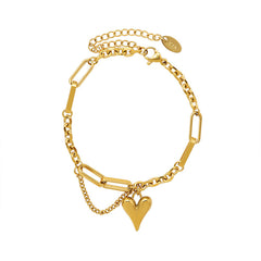 Heart Charm Layered Necklace and Bracelet