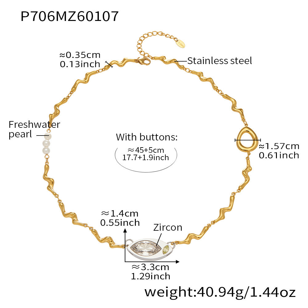 Marquise Cubic Zirconia Textured Chain Necklace