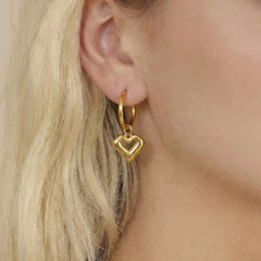 18K Gold-Plated Heart Charm Hoop Earrings
