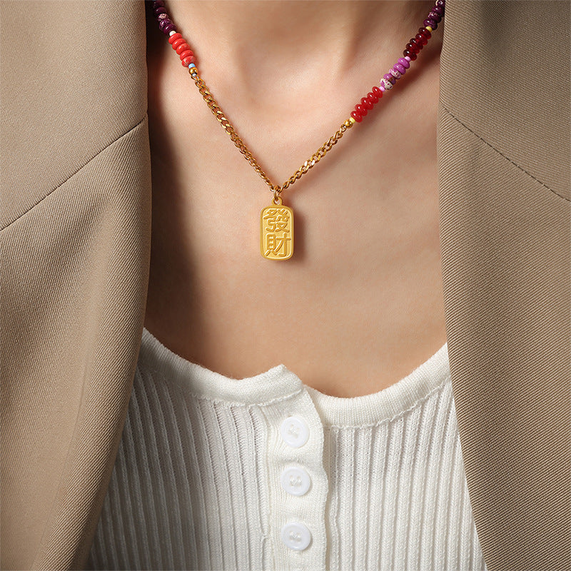 Faceted Bead Plaque Pendant Necklace
