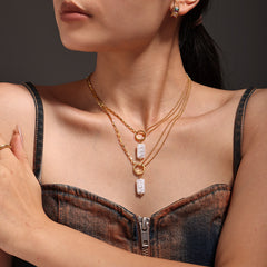 18K Gold-Plated Irregular Pearl-Look Pendant Necklace