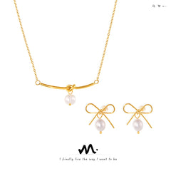 Freshwater Pearl Bow Earrings & Knot Necklace