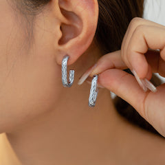 18K Gold-Plated Textured Rectangular Hoop Earrings