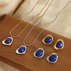 Natural Stone Irregular Pendant Necklace & Earrings