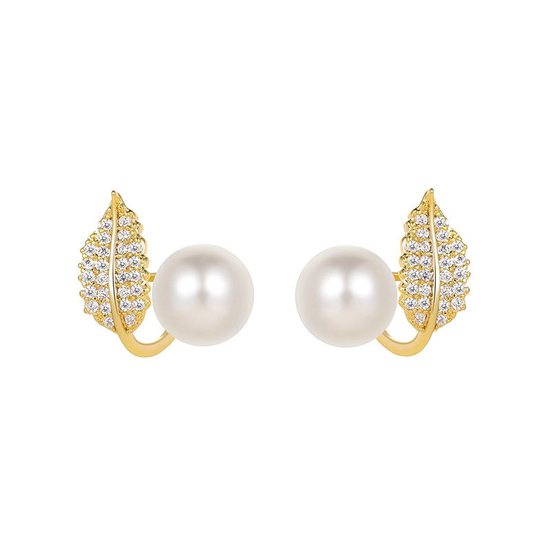 Gold-Tone Leaf Pearl-Look Stud Earrings