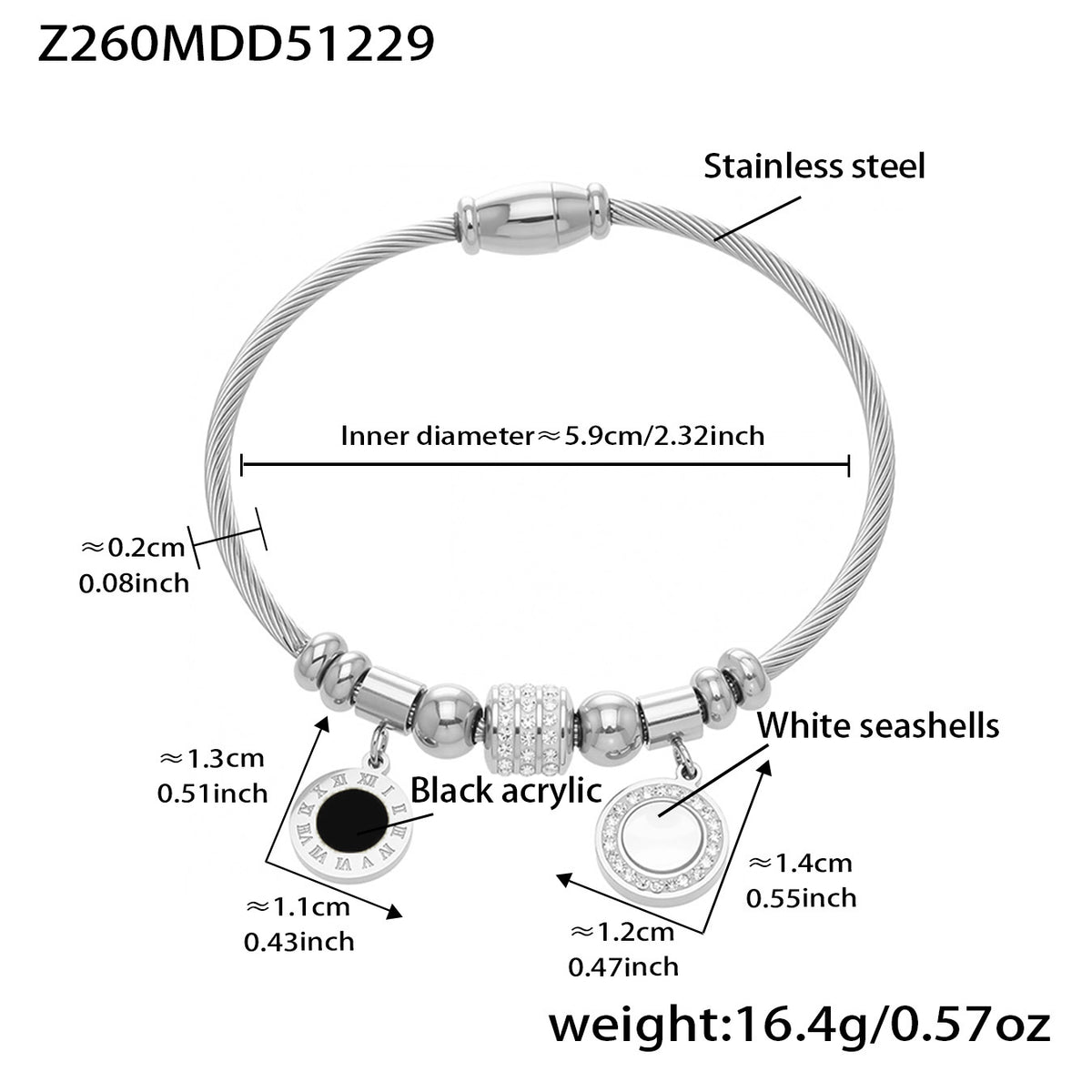 Polished Enamel or Coin Detail Bangle Bracelet