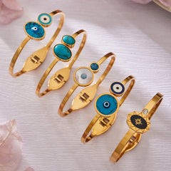 Evil Eye and Natural Stone Open Bangle Collection