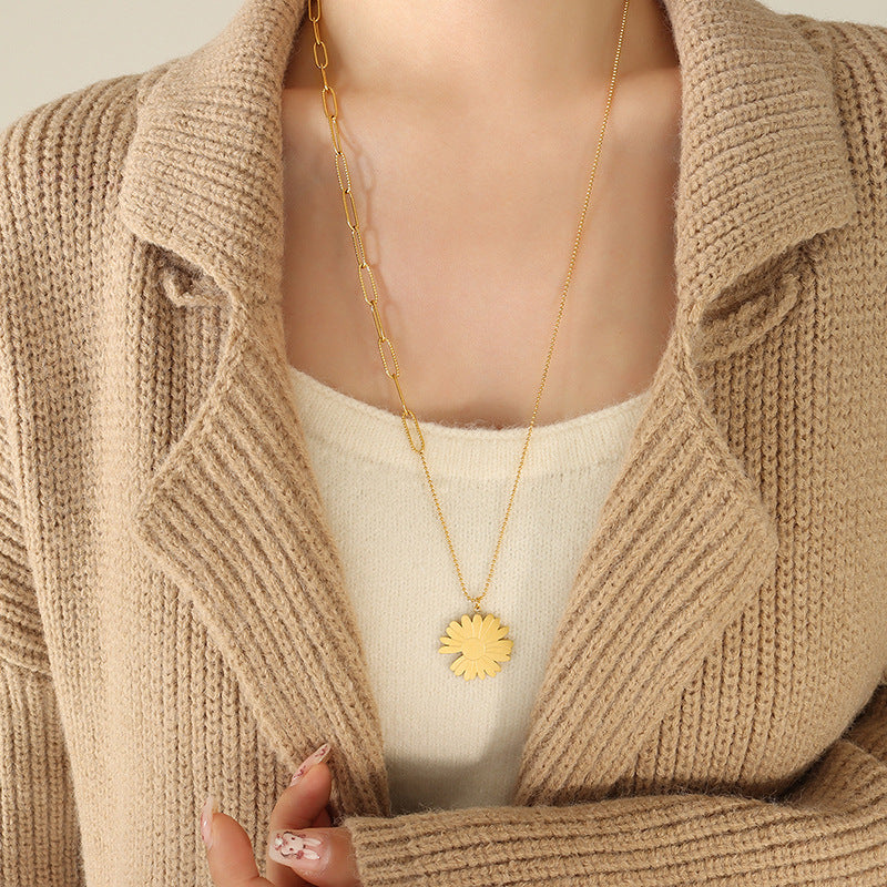 Gold-Tone Flower Pendant Long Necklace