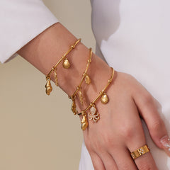 18K Gold-Plated Ocean Charm Open Cuff