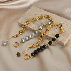 Freshwater Pearl or Agate Mixed Link Bracelet