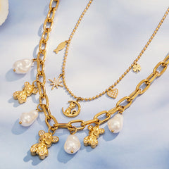 Cubic Zirconia and Bear Charm Necklaces