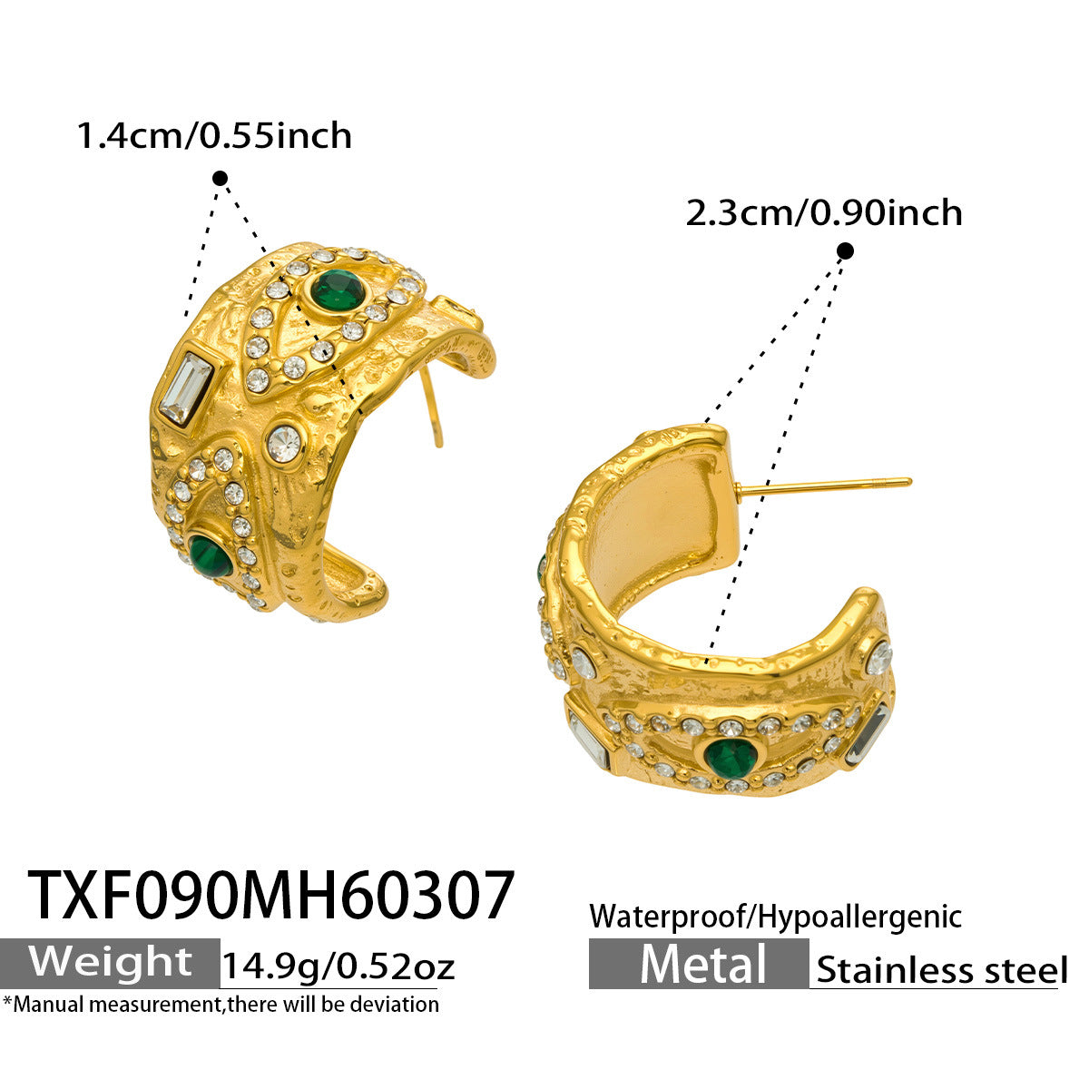 Turquoise-Color and Rhinestone C-Hoop Earrings