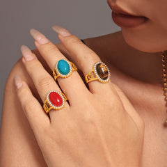 Natural Stone Oval Cubic Zirconia Open Ring