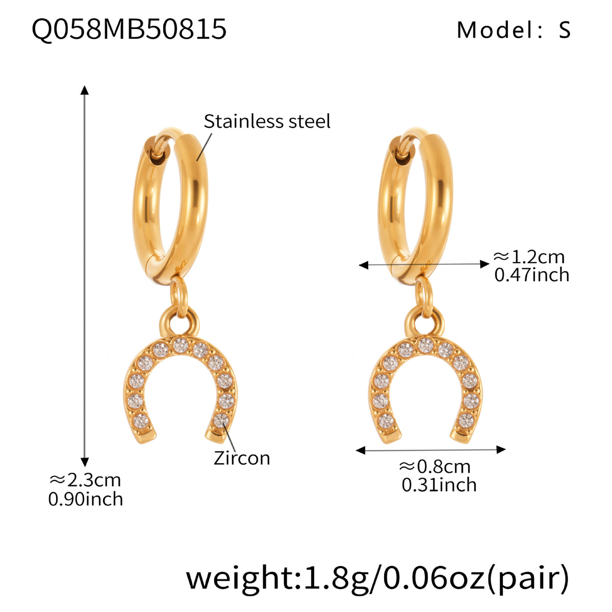 Gold-Tone Cubic Zirconia Horseshoe Charm Earrings