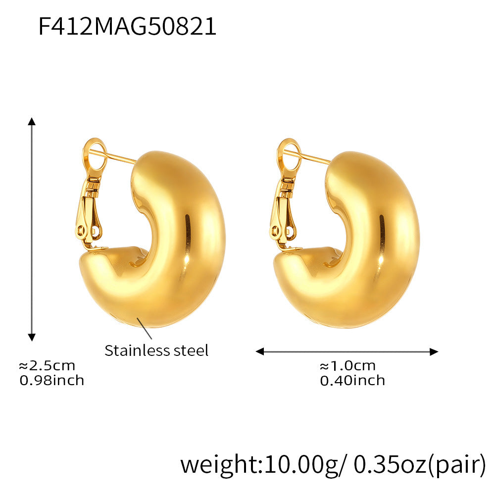 18K Gold-Plated Hollow Rounded C-Hoop Earrings