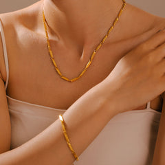 Geometric Link Stainless Steel Necklace & Bracelet
