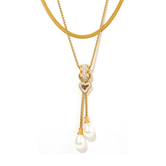 Heart Toggle Faux Pearl Drop Necklace or Flat Chain