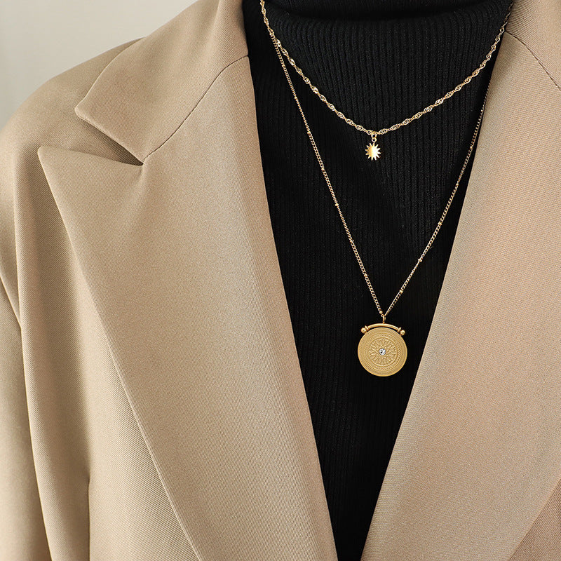 Gold-Tone Celestial Coin Layered Necklace