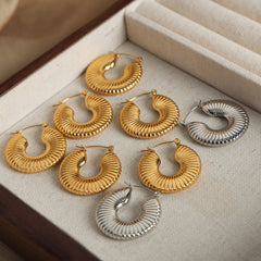 Gold-Tone Ribbed Round Hoop Earrings