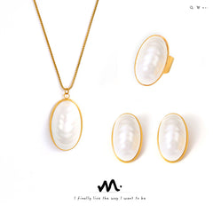 18K Gold-Plated Oval Mother-of-Pearl Jewelry