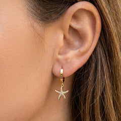 18K Gold-Plated Starfish Drop Hoop Earrings