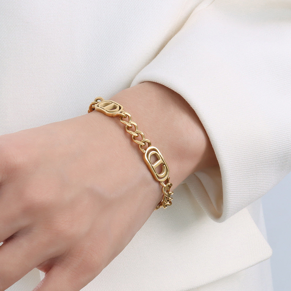 18K Gold-Plated Oval Center-Bar Link Bracelet