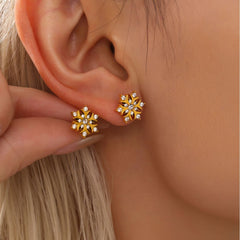 18K Gold-Plated Snowflake Cubic Zirconia Stud Earrings