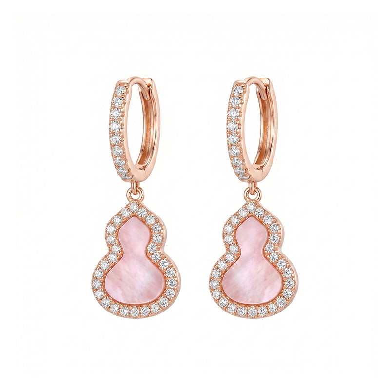 Nicolette Dainty Pink Mother-of-Pearl Pavé Gourd Stud Earrings