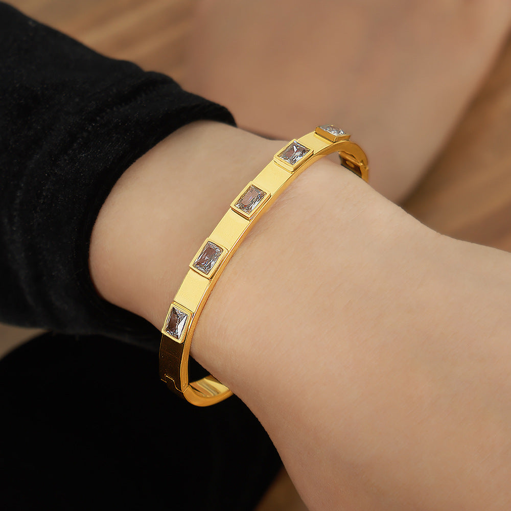 Glass Stone & Cubic Zirconia Clasp Bangle Bracelets