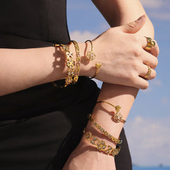 Rose or Bee Cubic Zirconia Open Cuff Bracelet