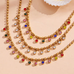 Color Cubic Zirconia Beaded Fringe Necklace