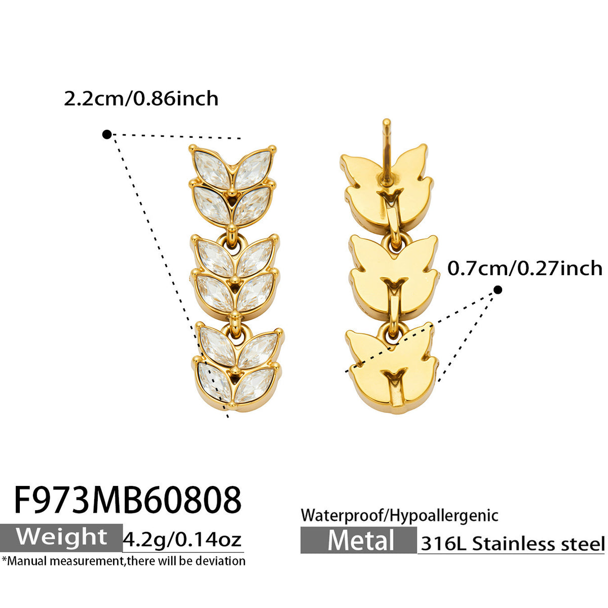 Gold-Tone Cubic Zirconia Leaf Ear Climbers