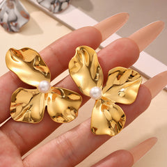 Sculptural Flower Pearl-Look Stud Earrings