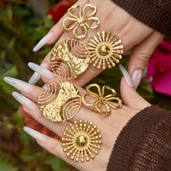 18K Gold-Plated Floral & Sunburst Statement Rings