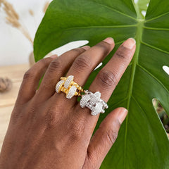 18K Gold-Plated Double-Band Rhinestone Ring