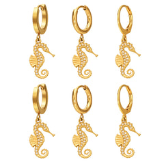 18K Gold-Plated Cubic Zirconia Seahorse Earrings