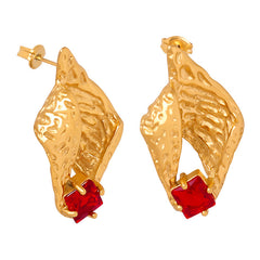 18K Gold-Plated Textured Shell Cubic Zirconia Earrings