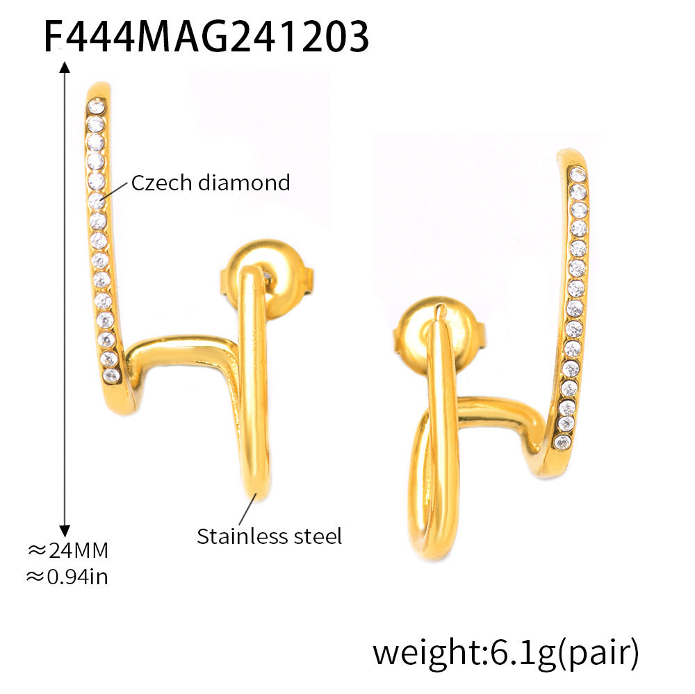 Linear Cubic Zirconia Stainless Steel Earrings