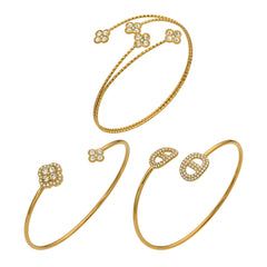 18K Gold-Plated Sparkling Flower Open Cuff Designs