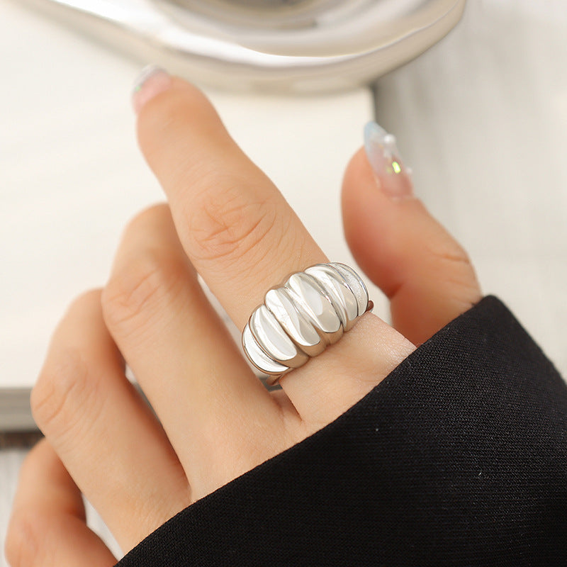 Ribbed Sculptural Stainless Steel Open Ring