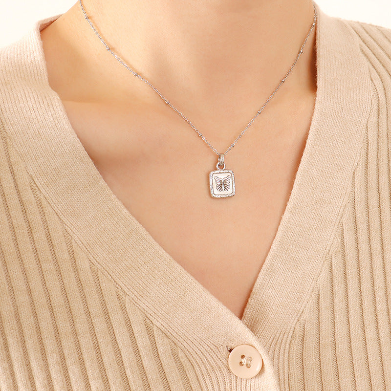 White Shell Butterfly Coin Pendant Necklace