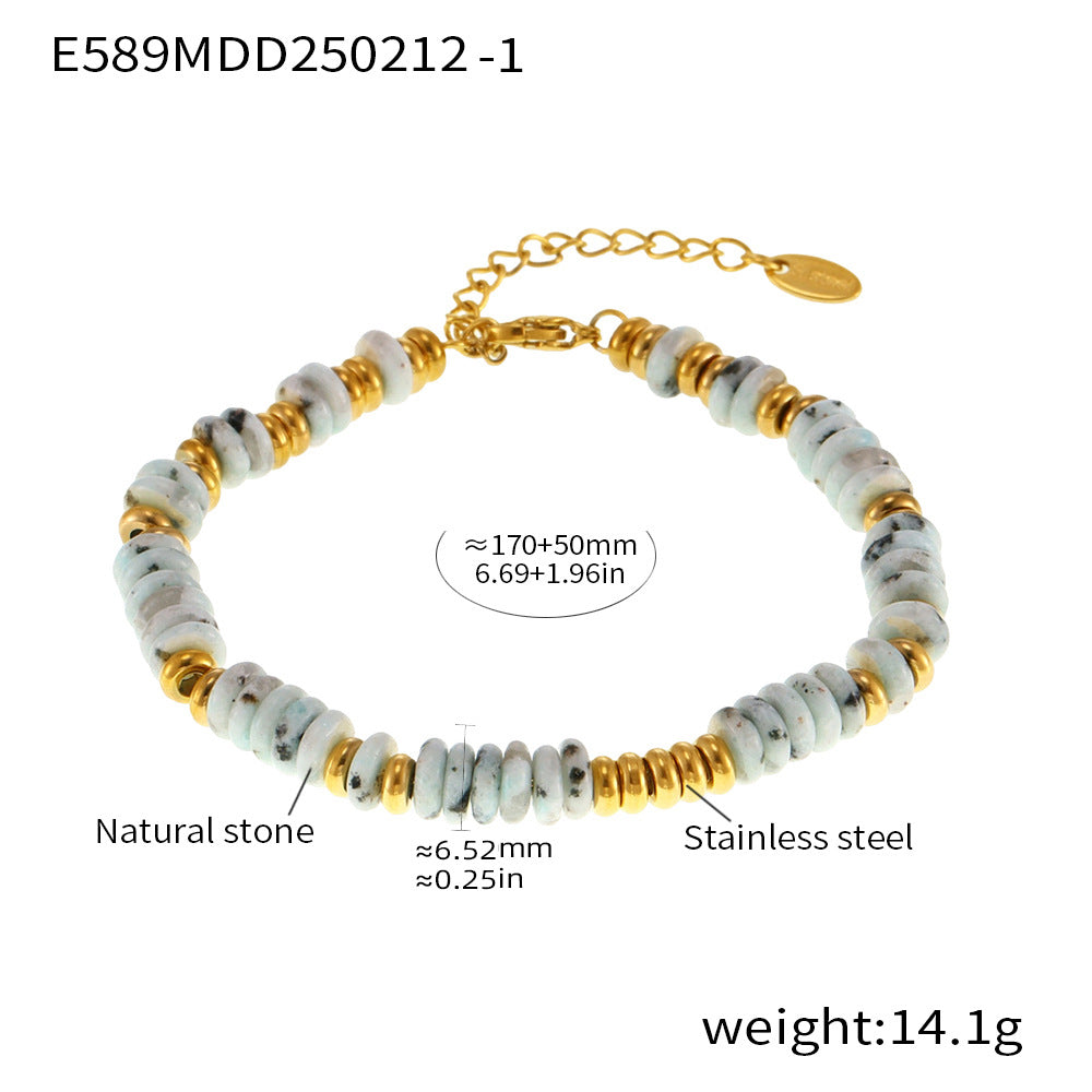 18K Gold-Plated Natural Stone Disc Bead Bracelet