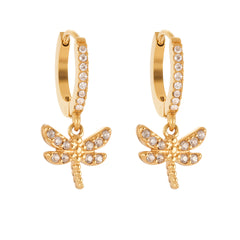 Cubic Zirconia Dragonfly Charm Earrings