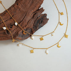 Freshwater Pearl Star and Crescent Necklace
