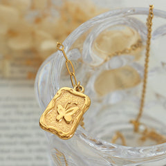 Embossed Butterfly Tag Necklace