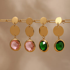 Gold-Tone Round Glass Triple Drop Earrings