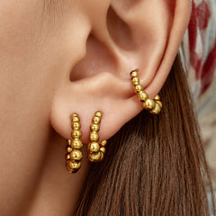 Gold-Tone Beaded Huggie Hoop Earrings
