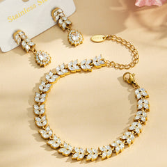 Cubic Zirconia Wheat Leaf Bracelet and Drop Earrings